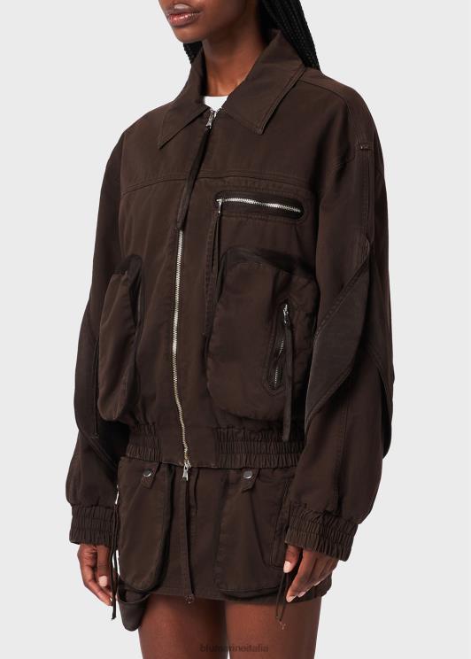 Blumarine donne bomber in toro con inserti in raso abbigliamento 0L44T183