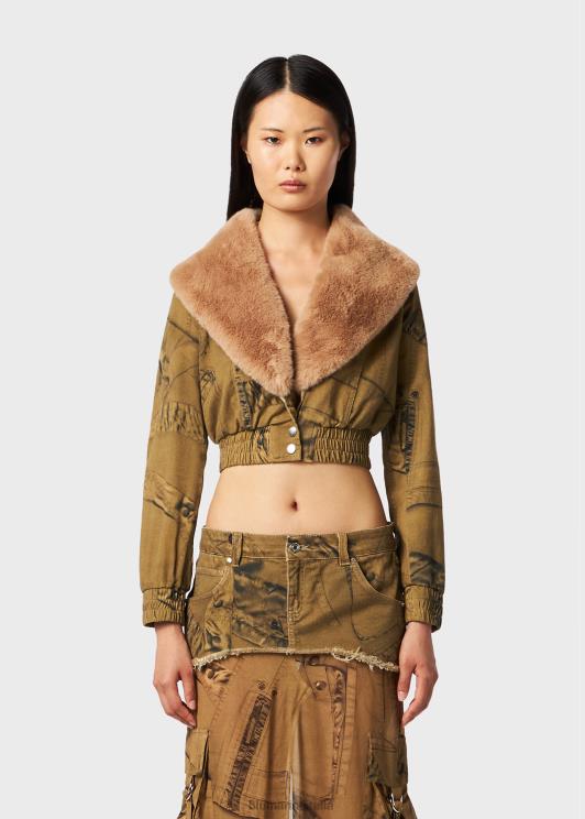 Blumarine donne giacca corta stampata con pelliccia sintetica abbigliamento 0L44T186