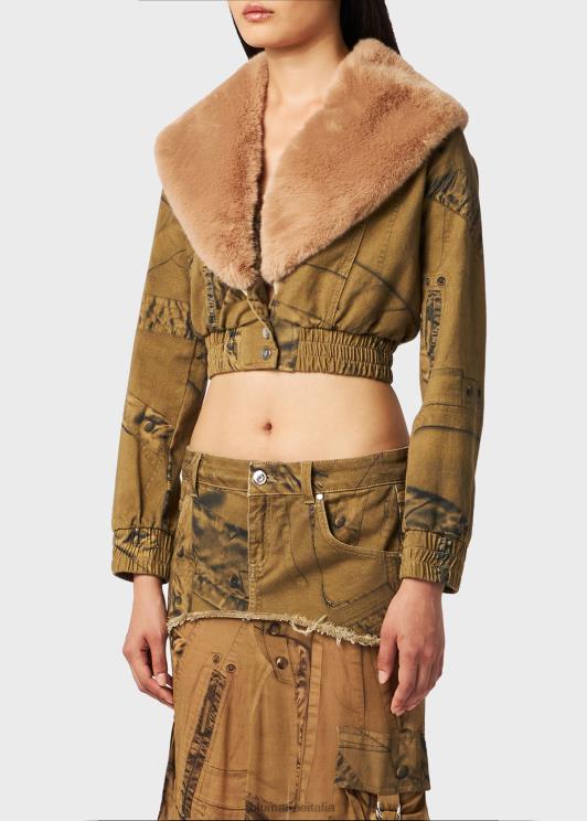 Blumarine donne giacca corta stampata con pelliccia sintetica abbigliamento 0L44T186