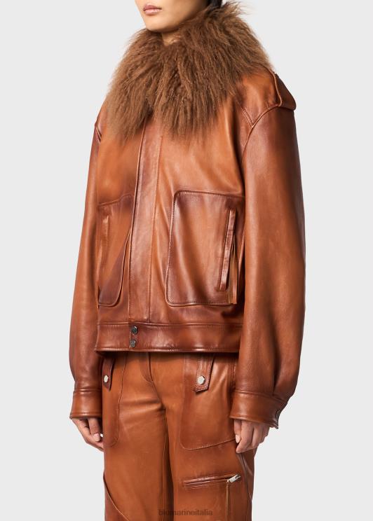 Blumarine donne giacca in pelle con collo alla mongola. abbigliamento 0L44T187