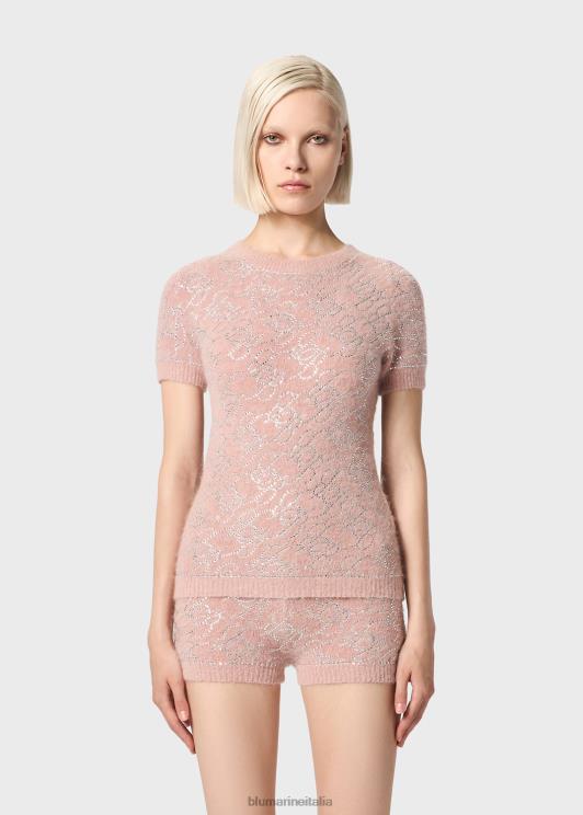 Blumarine donne Maglia con monogramma b ricamato in strass abbigliamento 0L44T113