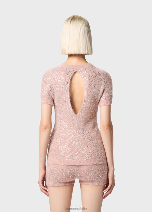 Blumarine donne Maglia con monogramma b ricamato in strass abbigliamento 0L44T113