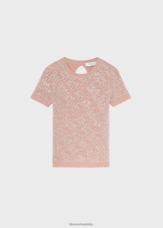 Blumarine donne Maglia con monogramma b ricamato in strass abbigliamento 0L44T113