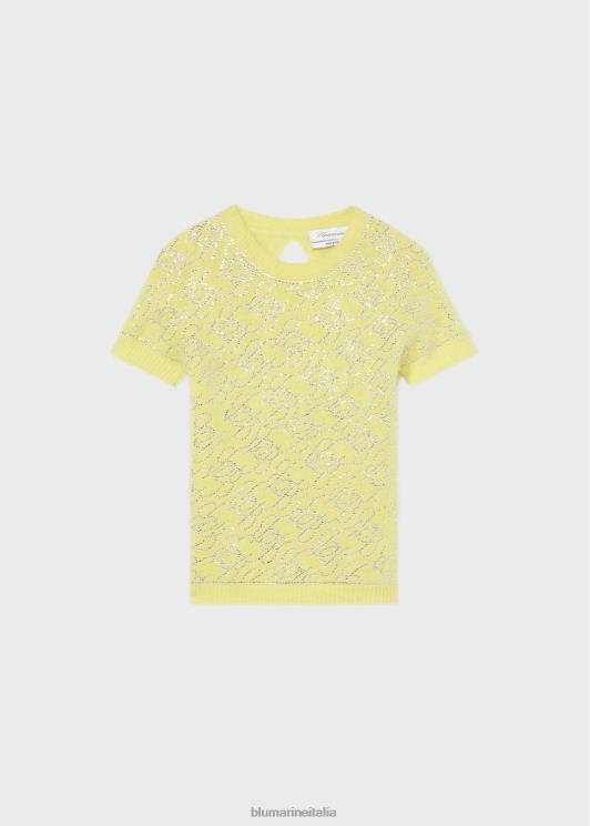 Blumarine donne Maglia con monogramma b ricamato in strass abbigliamento 0L44T114
