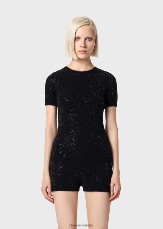 Blumarine donne Maglia con monogramma b ricamato in strass abbigliamento 0L44T115
