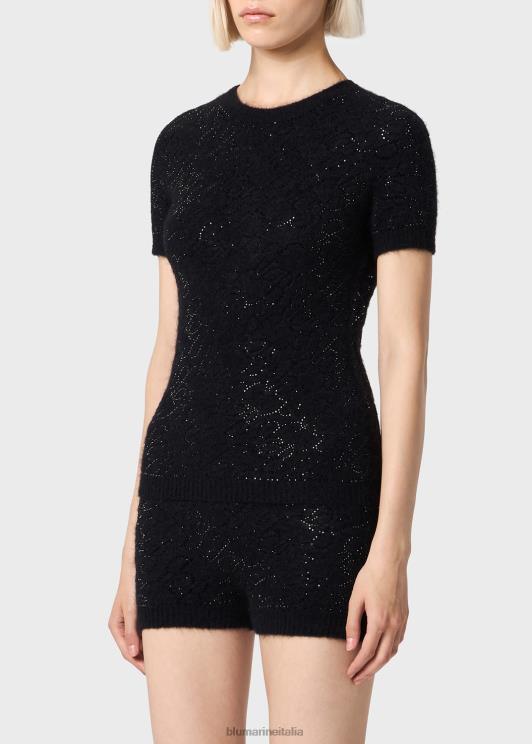 Blumarine donne Maglia con monogramma b ricamato in strass abbigliamento 0L44T115