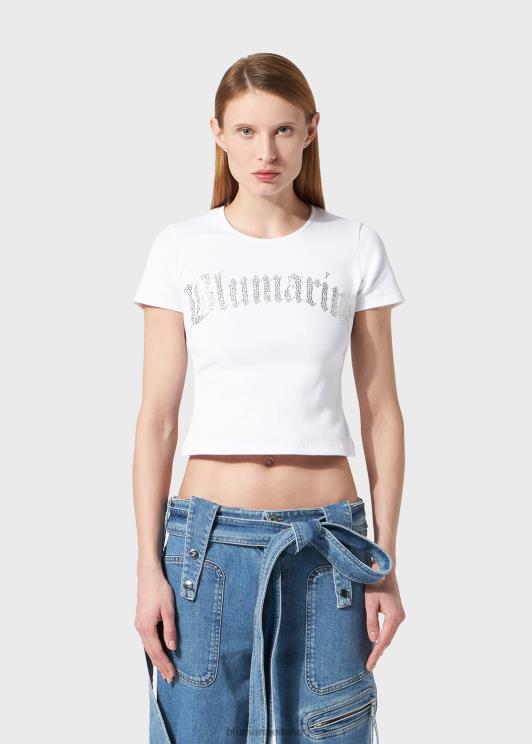 Blumarine donne t-shirt a costine con logo in strass abbigliamento 0L44T102