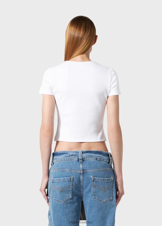 Blumarine donne t-shirt a costine con logo in strass abbigliamento 0L44T102