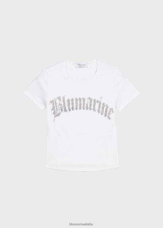 Blumarine donne t-shirt a costine con logo in strass abbigliamento 0L44T102