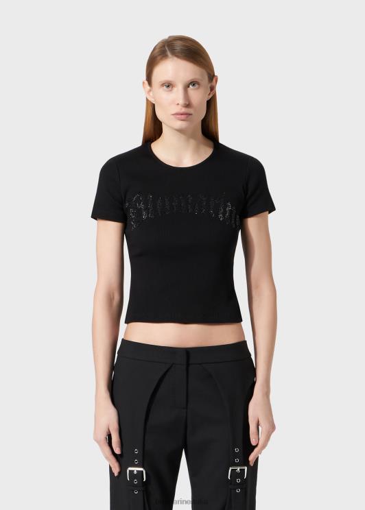 Blumarine donne t-shirt a costine con logo in strass abbigliamento 0L44T103