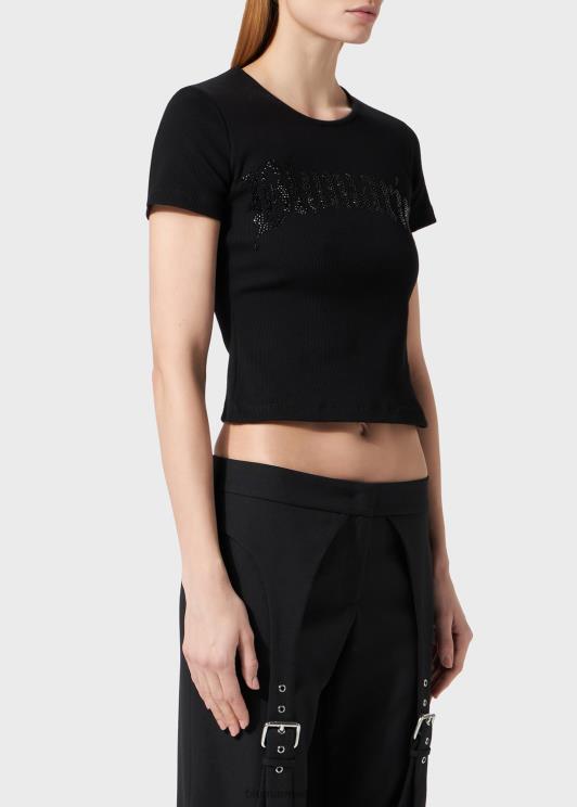 Blumarine donne t-shirt a costine con logo in strass abbigliamento 0L44T103