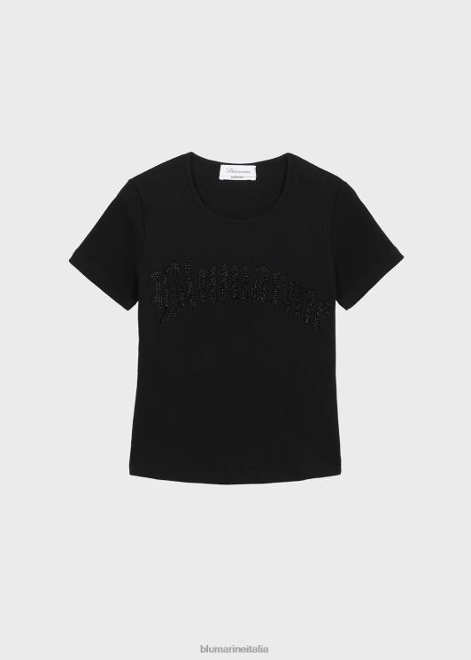 Blumarine donne t-shirt a costine con logo in strass abbigliamento 0L44T103