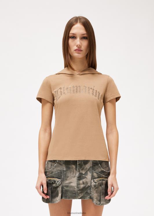 Blumarine donne t-shirt con cappuccio con logo ricamato in strass abbigliamento 0L44T124