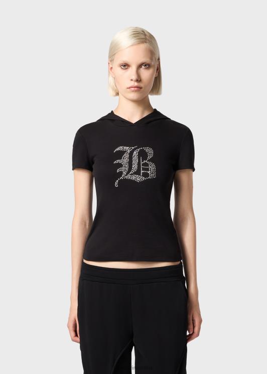 Blumarine donne t-shirt con cappuccio con ricamo di strass gotici abbigliamento 0L44T123