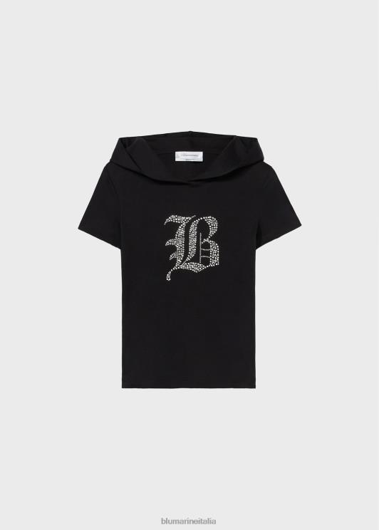 Blumarine donne t-shirt con cappuccio con ricamo di strass gotici abbigliamento 0L44T123
