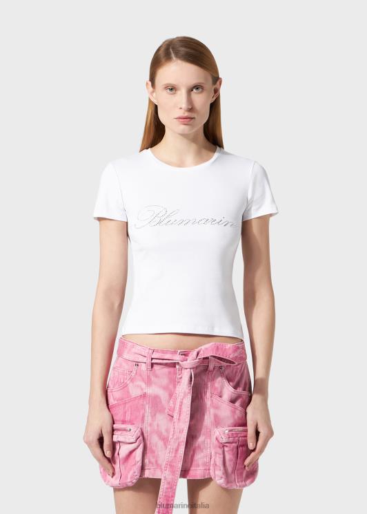 Blumarine donne t-shirt con logo ricamato in strass abbigliamento 0L44T104