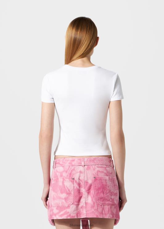 Blumarine donne t-shirt con logo ricamato in strass abbigliamento 0L44T104