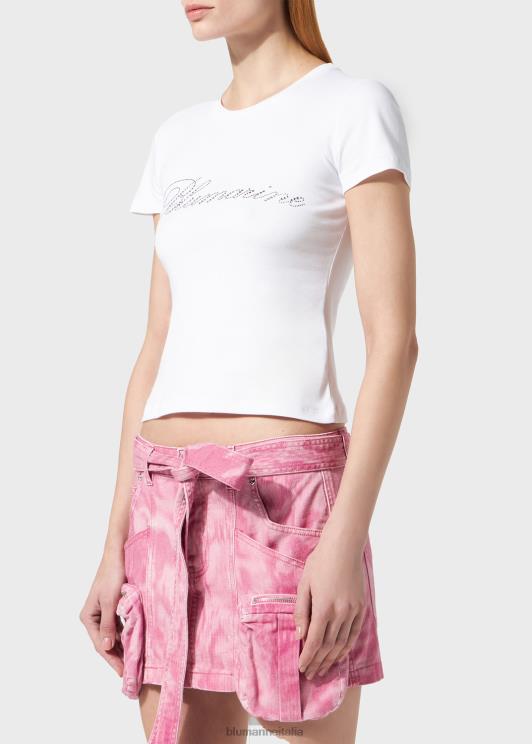 Blumarine donne t-shirt con logo ricamato in strass abbigliamento 0L44T104