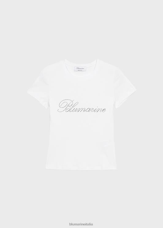 Blumarine donne t-shirt con logo ricamato in strass abbigliamento 0L44T104