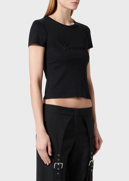 Blumarine donne t-shirt con logo ricamato in strass abbigliamento 0L44T105