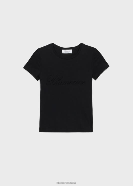 Blumarine donne t-shirt con logo ricamato in strass abbigliamento 0L44T105