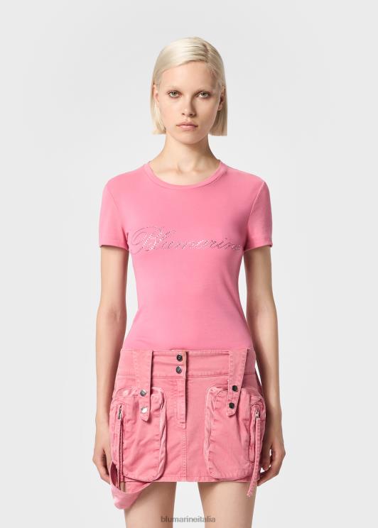 Blumarine donne t-shirt con logo ricamato in strass abbigliamento 0L44T126