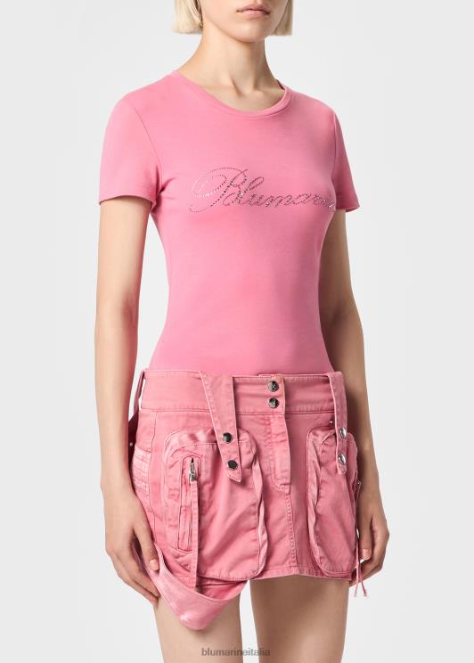 Blumarine donne t-shirt con logo ricamato in strass abbigliamento 0L44T126