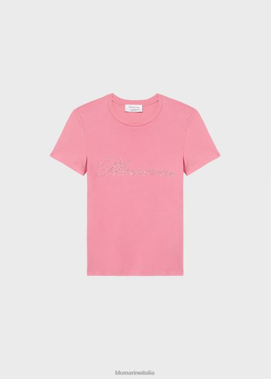 Blumarine donne t-shirt con logo ricamato in strass abbigliamento 0L44T126