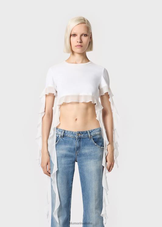 Blumarine donne t-shirt cropped con volant e balze abbigliamento 0L44T89