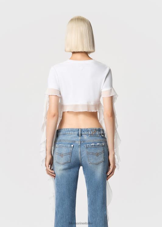 Blumarine donne t-shirt cropped con volant e balze abbigliamento 0L44T89