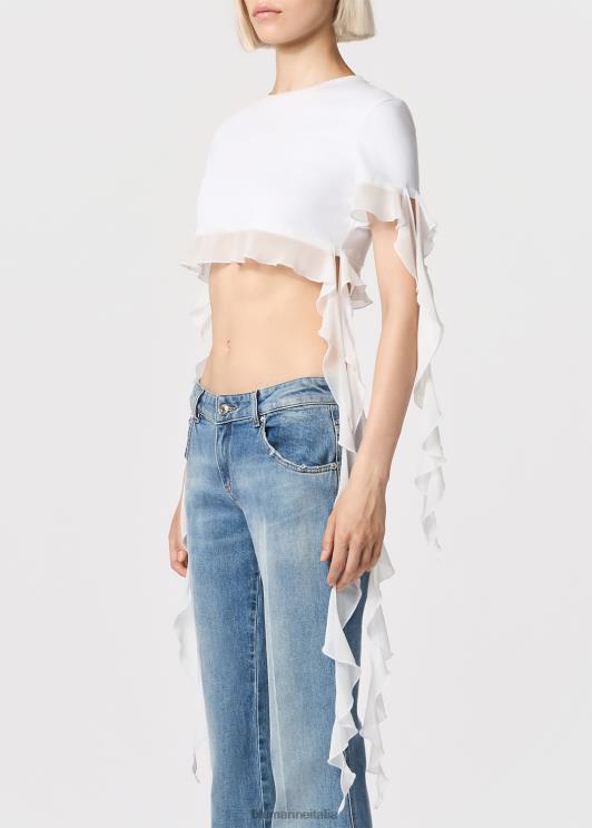 Blumarine donne t-shirt cropped con volant e balze abbigliamento 0L44T89