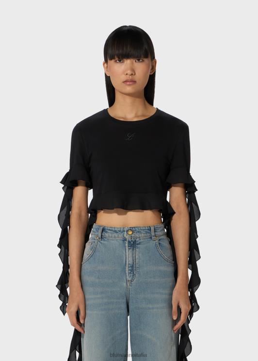 Blumarine donne t-shirt cropped con volant e balze abbigliamento 0L44T90