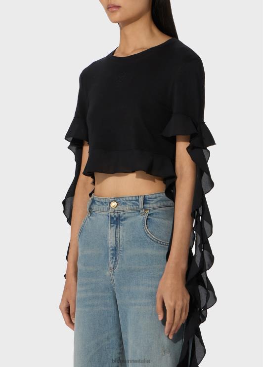 Blumarine donne t-shirt cropped con volant e balze abbigliamento 0L44T90