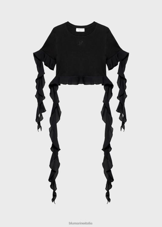 Blumarine donne t-shirt cropped con volant e balze abbigliamento 0L44T90