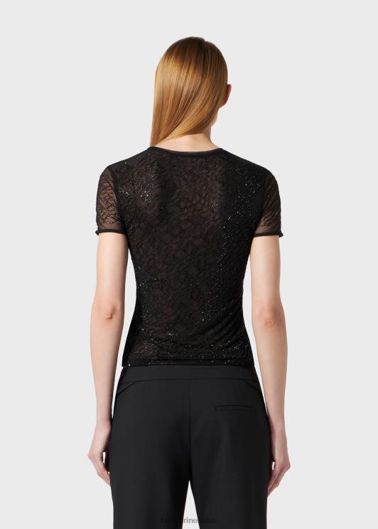 Blumarine donne t-shirt in tulle con monogramma b ricamato in strass abbigliamento 0L44T94