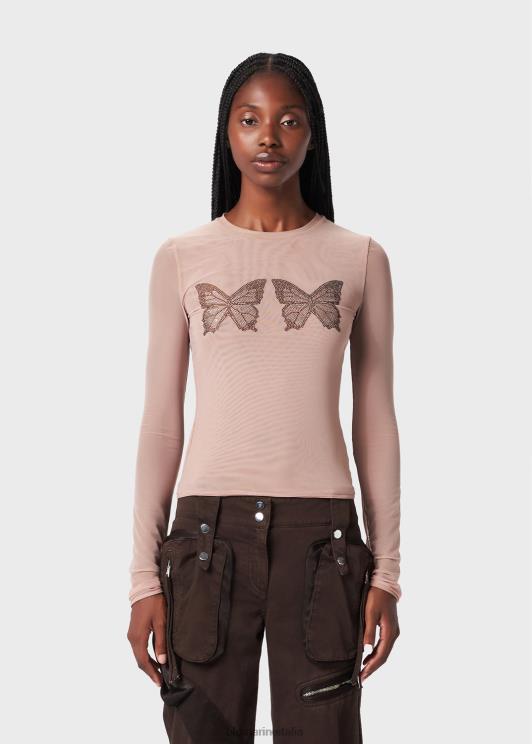 Blumarine donne t-shirt in tulle con ricamo farfalla strass abbigliamento 0L44T91