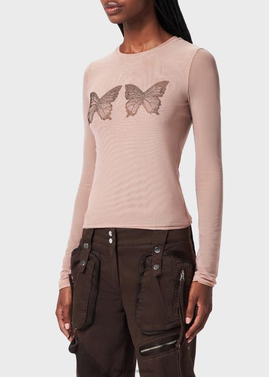Blumarine donne t-shirt in tulle con ricamo farfalla strass abbigliamento 0L44T91
