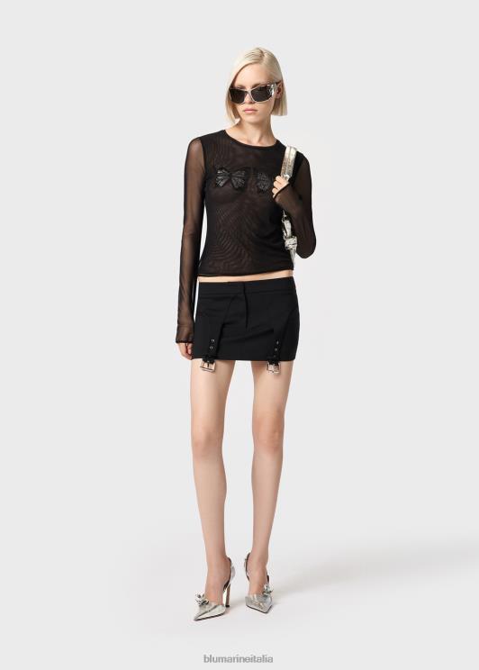 Blumarine donne t-shirt in tulle con ricamo farfalla strass abbigliamento 0L44T92