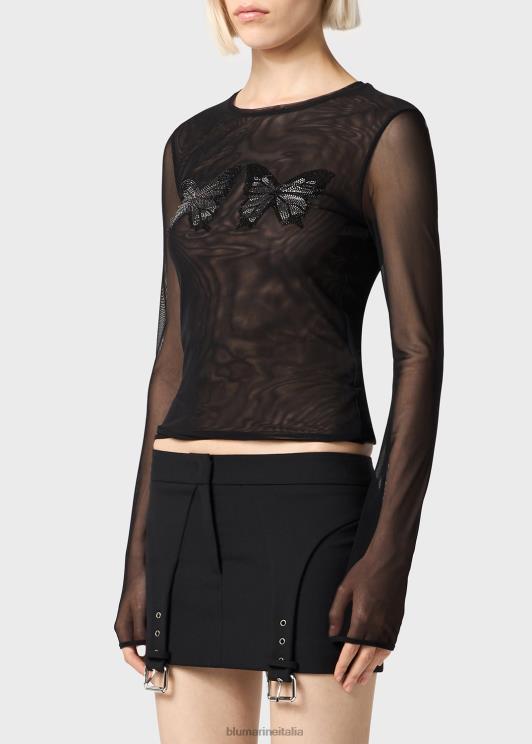 Blumarine donne t-shirt in tulle con ricamo farfalla strass abbigliamento 0L44T92