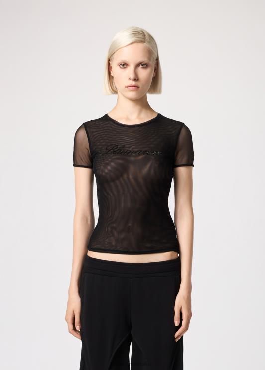 Blumarine donne t-shirt in tulle con ricamo strass abbigliamento 0L44T121