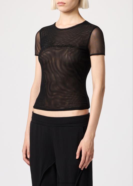 Blumarine donne t-shirt in tulle con ricamo strass abbigliamento 0L44T121