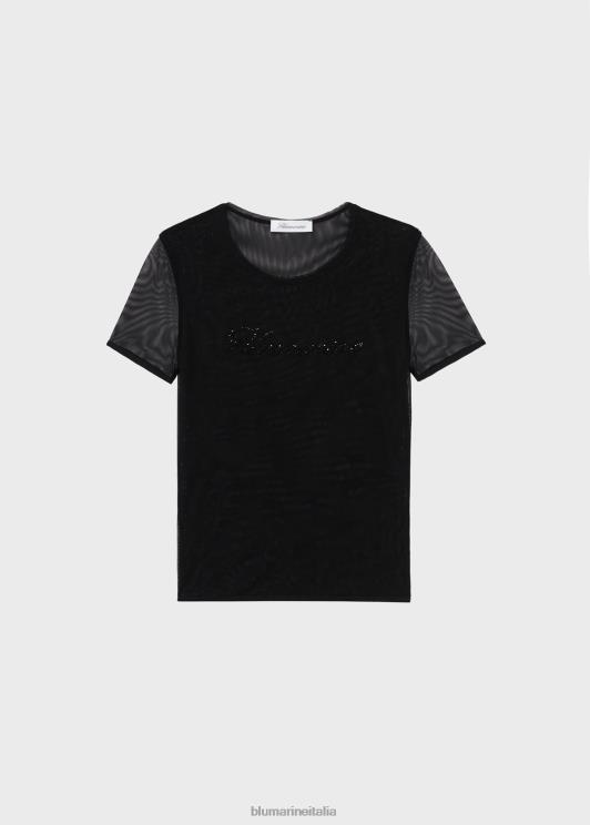 Blumarine donne t-shirt in tulle con ricamo strass abbigliamento 0L44T121