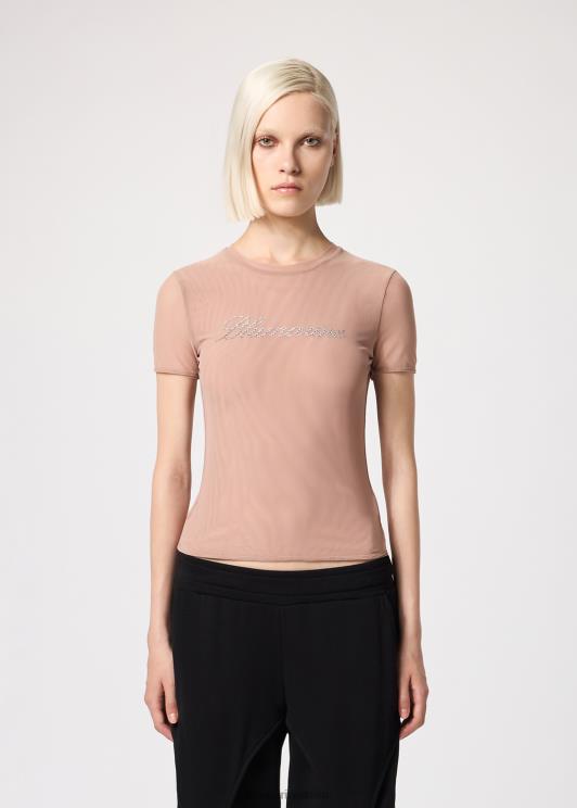 Blumarine donne t-shirt in tulle con ricamo strass abbigliamento 0L44T127