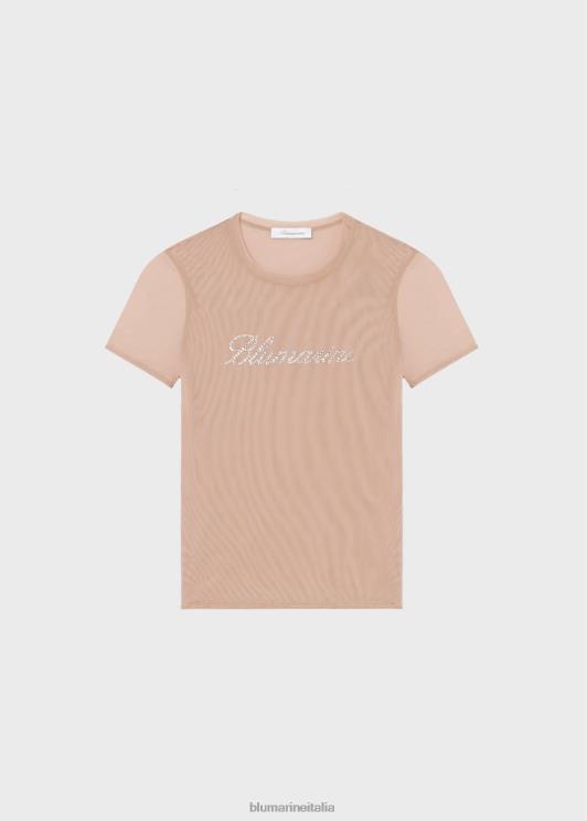 Blumarine donne t-shirt in tulle con ricamo strass abbigliamento 0L44T127