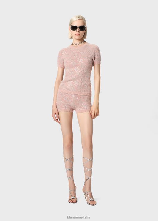Blumarine donne pantaloncini in maglia con monogramma b ricamato in strass abbigliamento 0L44T173