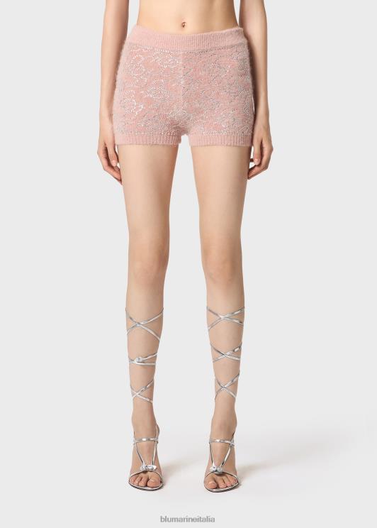Blumarine donne pantaloncini in maglia con monogramma b ricamato in strass abbigliamento 0L44T173