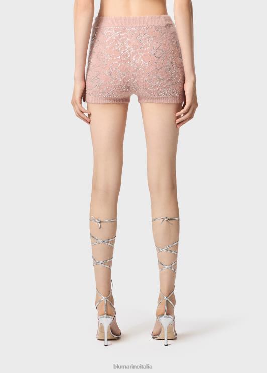 Blumarine donne pantaloncini in maglia con monogramma b ricamato in strass abbigliamento 0L44T173
