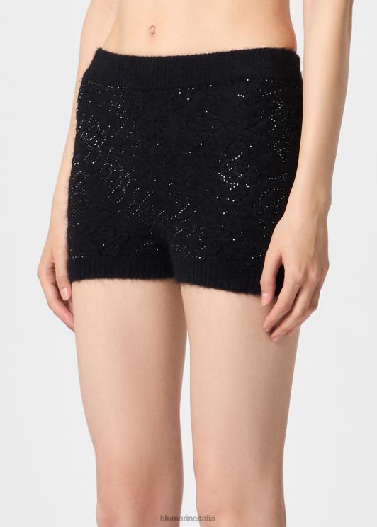 Blumarine donne pantaloncini in maglia con monogramma b ricamato in strass abbigliamento 0L44T175
