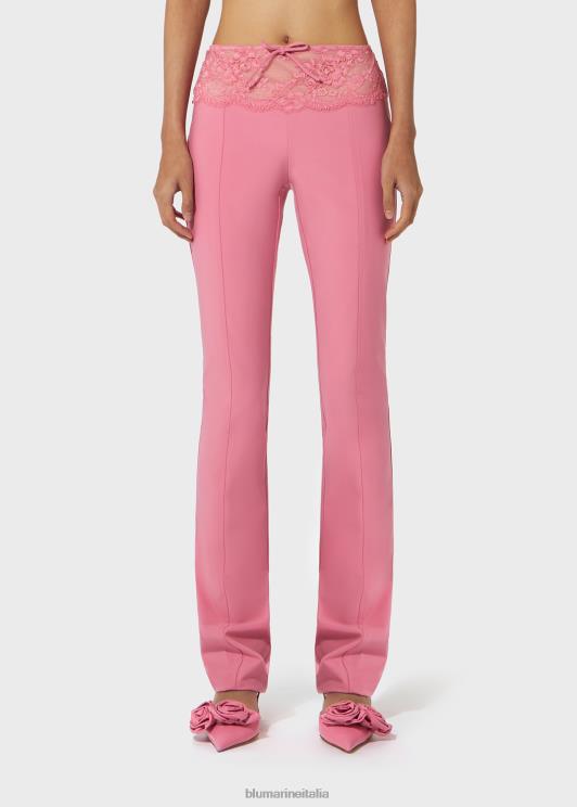 Blumarine donne pantaloni slim con balza in pizzo abbigliamento 0L44T163