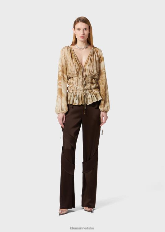 Blumarine donne blusa in georgette con stampa cargo pitone abbigliamento 0L44T70
